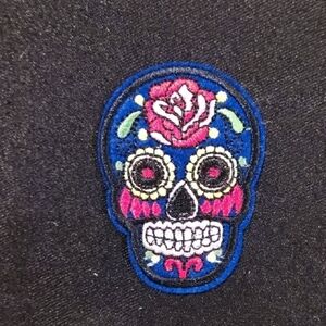 Mexican Colorful Skull Patch on Black Fabric